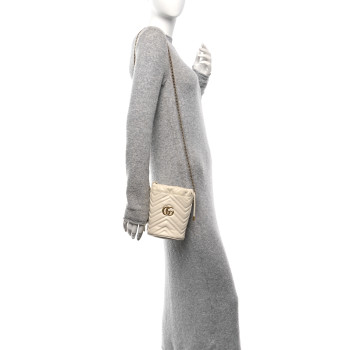 GUCCI Calfskin Matelasse Mini GG Marmont 2.0 Bucket Bag White