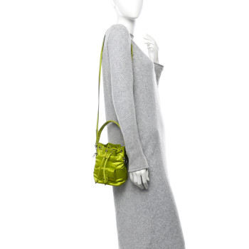 FENDI Nylon Ninfa Vitello King Cuoio Mini Mon Tresor Bucket Bag Wasabi