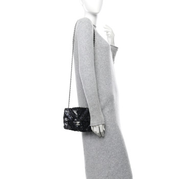 CHANEL Sequins Chevron Mini Rectangular Flap Black