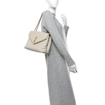 SAINT LAURENT Calfskin Y Quilted Monogram Medium Loulou Chain Satchel Crema Soft