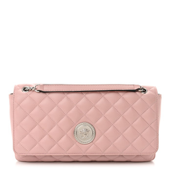 VERSACE Lambskin Quilted Medusa Shoulder Bag Light Pink