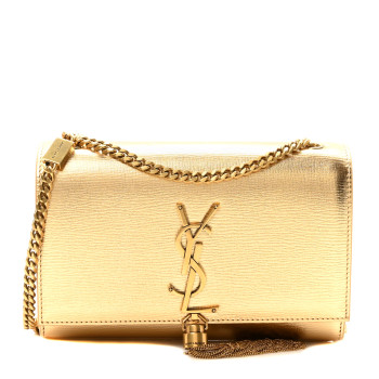 SAINT LAURENT Metallic Calfskin Small Classic Monogram Kate Tassel Satchel Gold