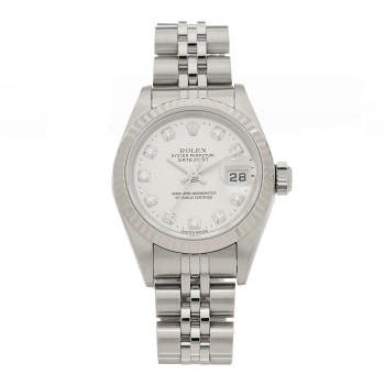 ROLEX Stainless Steel 18K White Gold Diamond 26mm Oyster Perpetual Datejust Watch Silver 79174