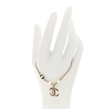 CHANEL Metal Enamel Pearl CC Bracelet Gold Black White