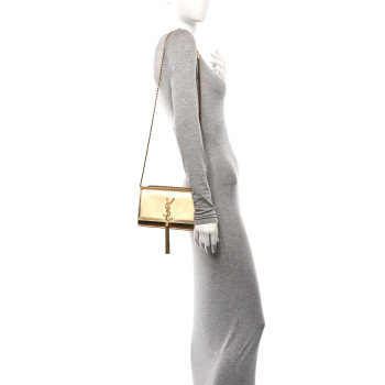 SAINT LAURENT Metallic Calfskin Small Classic Monogram Kate Tassel Satchel Gold
