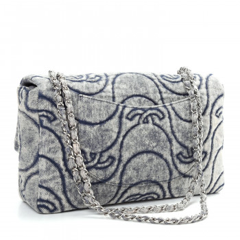 CHANEL Denim Embossed CC Logo Print Jumbo Single Flap Blue