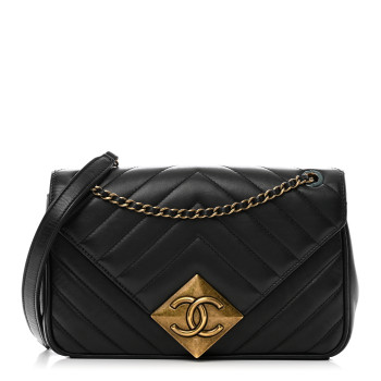 CHANEL Lambskin Chevron Quilted Small Pyramid CC Flap Black