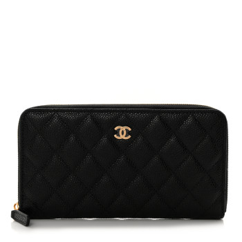 CHANEL Caviar Quilted Large Gusset Zip Around Wallet Black