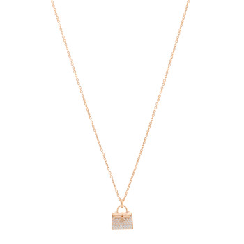 HERMES 18K Rose Gold Diamond Kelly Amulettes Pendant Necklace