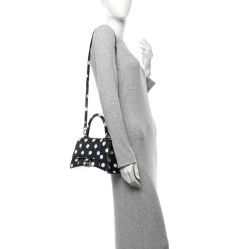 BALENCIAGA Smooth Calfskin Spray Polka Dot Small Hourglass Top Handle Bag Black White