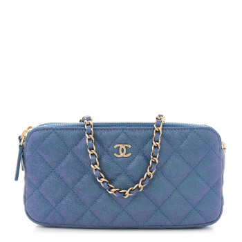 CHANEL Iridescent Caviar Quilted Clutch With Chain Dark Blue