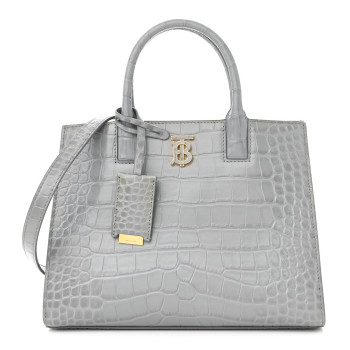 BURBERRY Crocodile Embossed Calfskin Mini Frances Tote Cloud Grey