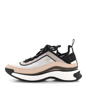 CHANEL Suede Calfskin Mixed Fibers CC Sneakers 39 Pink Grey