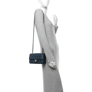 CHANEL Iridescent Caviar Quilted Mini Rectangular Flap Dark Blue