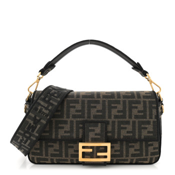 FENDI Fabric Jacquard FF 1974 Medium Baguette Tobacco Moro Black