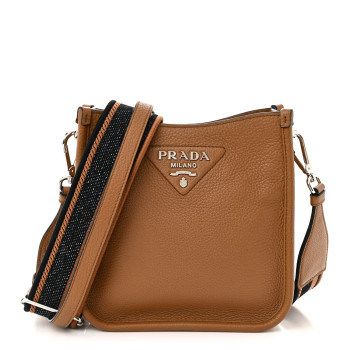 PRADA Vitello Daino Soft Mini Hobo Messenger Bag Caramel