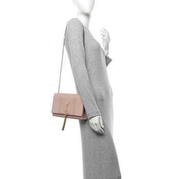 SAINT LAURENT Snakeskin Medium Classic Monogram Kate Tassel Satchel Beige