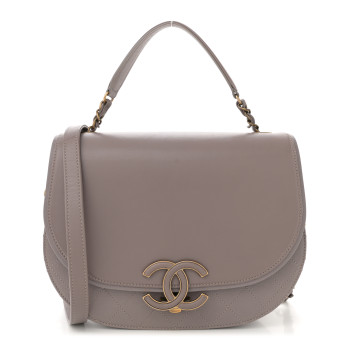 CHANEL Shiny Calfskin Goatskin Quilted Medium Coco Curve Messenger Flap Grey
