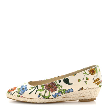 GUCCI Canvas Flora Print Espadrilles Short Wedges 37 White Multicolor