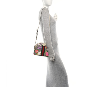 GUCCI GG Supreme Monogram Flora Web GG Small Ophidia Dome Shoulder Bag White