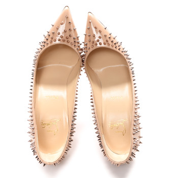 CHRISTIAN LOUBOUTIN Patent Studded Escarpic 100 Pumps 39 Dou Dou Gold Rose