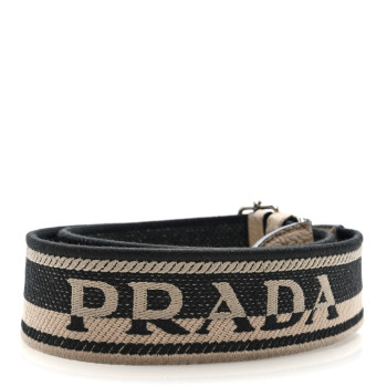 PRADA Canvas Calfskin Logo Shoulder Strap Beige Black