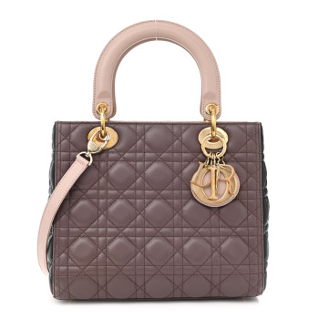 CHRISTIAN DIOR Lambskin Cannage Medium Tri-Color Lady Dior Brown