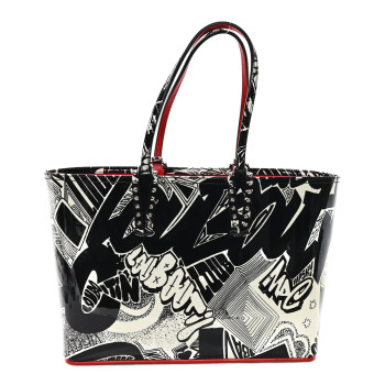 CHRISTIAN LOUBOUTIN Patent Metro Graf Spikes East West Cabata Tote Black