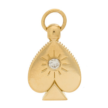 FOUNDRAE 18K Yellow Gold Diamond Spade Mini Crest Pendant