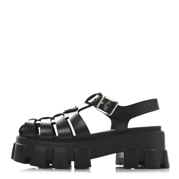 PRADA Foam Rubber Triangle Logo Monolith 55mm Cage Sandals 36 Black