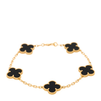 VAN CLEEF & ARPELS 18K Yellow Gold Black Onyx 5 Motifs Vintage Alhambra Bracelet