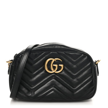 GUCCI Calfskin Matelasse Small GG Marmont Chain Shoulder Bag Black