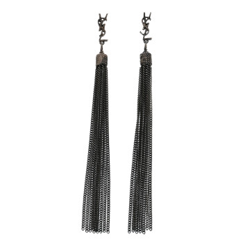 SAINT LAURENT Metal Monogram Loulou Tassel Earrings Silver