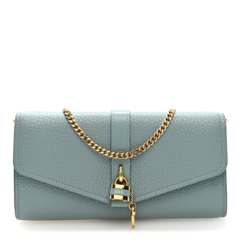 CHLOE Grained Calfskin Aby Chain Wallet Faded Blue