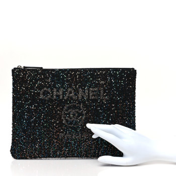 CHANEL Canvas Sequin Medium Deauville Cosmetic Pouch Black
