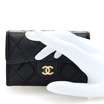 CHANEL Caviar Quilted Flap Card Holder Wallet Black