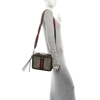 GUCCI GG Supreme Web Small Ophidia Top Handle Shoulder Bag Brown