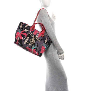 CHANEL Velvet Calfskin Medium Deauville Tote Pink Multicolor