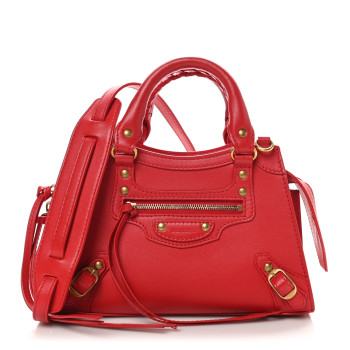 BALENCIAGA Smooth Calfskin Neo Classic Brass Hardware Mini City Red