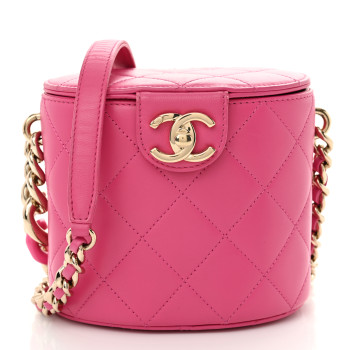 CHANEL Lambskin Resin Elegant Chain Vanity Case Dark Pink