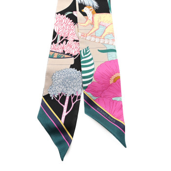 HERMES Silk Precious Paradise Twilly Black Beige Multicolor