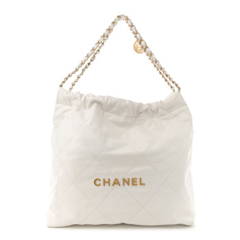 CHANEL Shiny Calfskin Quilted Small Chanel 22  White