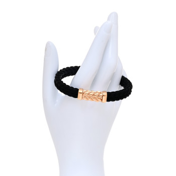 DAVID YURMAN 18K Rose Gold Rubber 9mm Chevron Bracelet Black