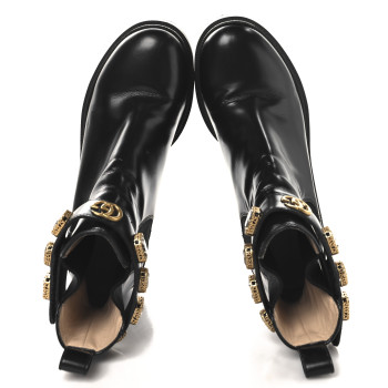 GUCCI Calfskin Crystal GG Trip Chelsea Ankle Boots 38.5 Black