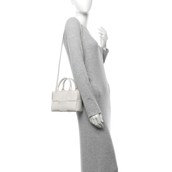 BOTTEGA VENETA Lambskin Maxi Intreccio Candy Arco Tote White