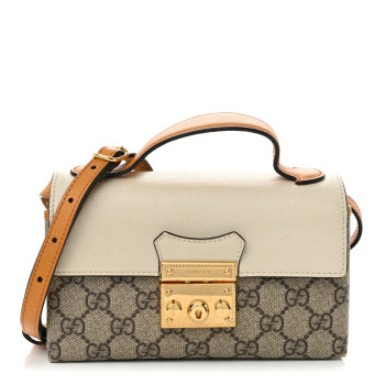 GUCCI GG Supreme Monogram New Sakai Calfskin Mini Padlock Top Handle Shoulder Bag Beige Ebony Mystic White Sun Oil