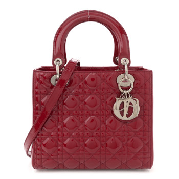 CHRISTIAN DIOR Patent Cannage Medium Lady Dior Red