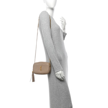 SAINT LAURENT Grain De Poudre Matelasse Monogram Mini Lou Camera Bag Dark Beige