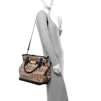 BURBERRY Haymarket Check Medium Golderton Tote Chocolate