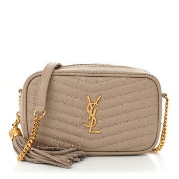 SAINT LAURENT Calfskin Matelasse Monogram Mini Lou Camera Bag Dark Beige